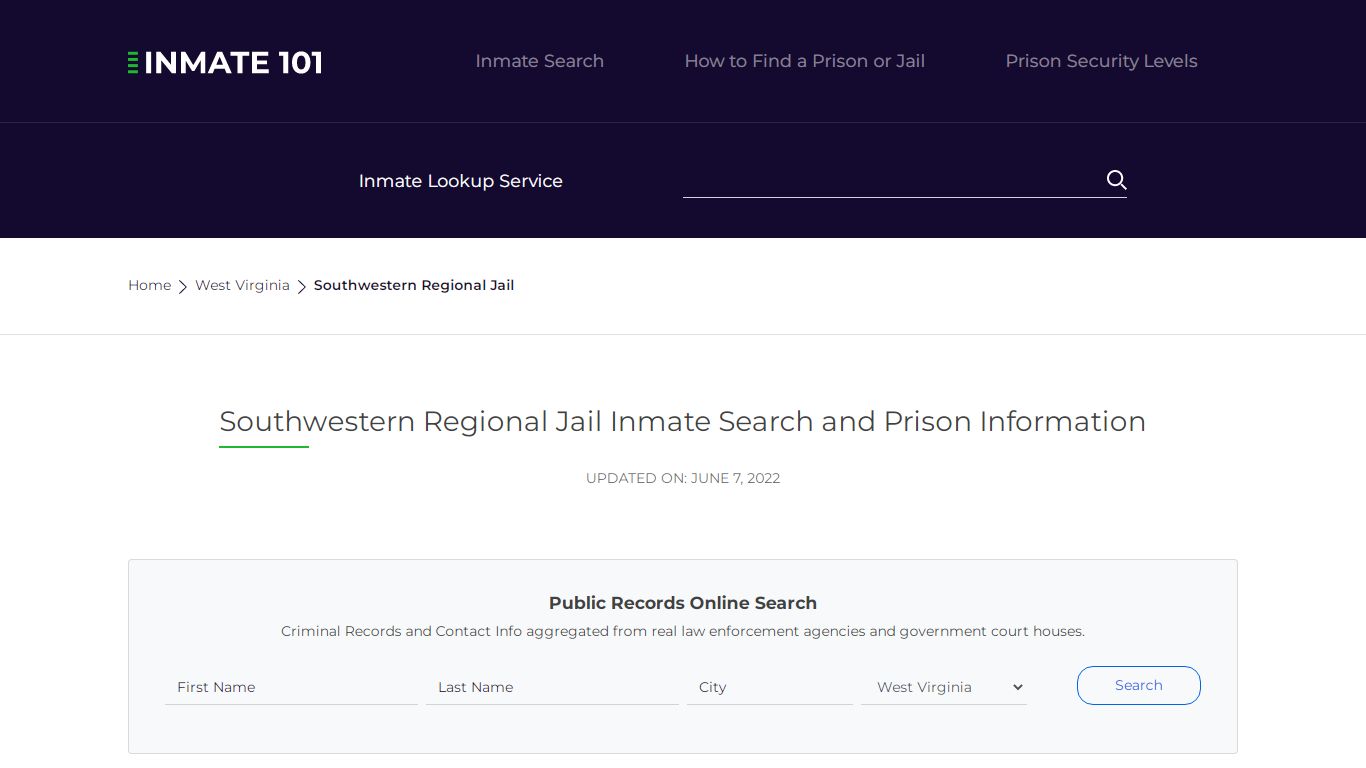 Southwestern Regional Jail Inmate Search, Visitation ...